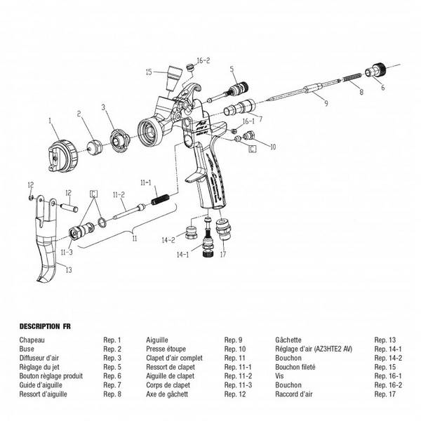 Filtre pour pistolet à peinture AZ3/AZ30/AZ40 HTE Air Gunsa FF 2